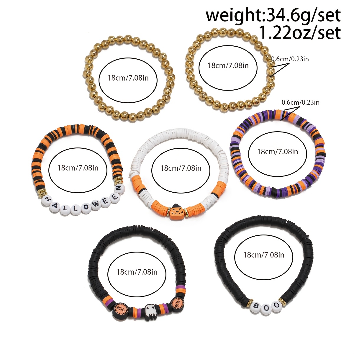 7pcs Halloween Polymer Clay Beaded Bracelet Set